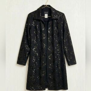 Domallo Black Sequin Geometric Duster Cardigan Size 8
